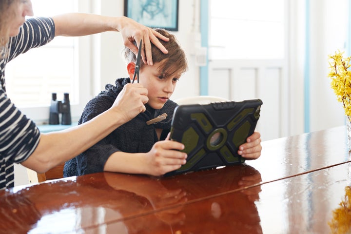 Distraction is crucial to cutting children's hair.