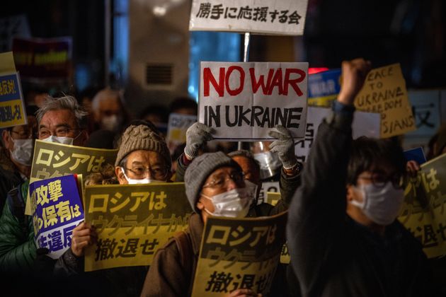 東京都内のロシア大使館の近くで行われた反戦デモ（2022年3月4日東京）