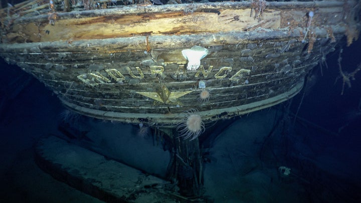 The stern of the Endurance with the name and emblematic polestar