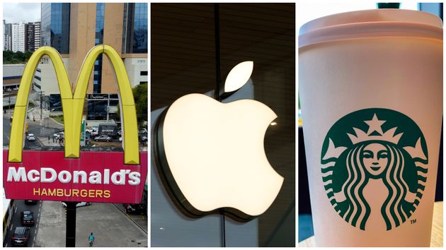 （左から）マクドナルド、アップル、スターバックスのロゴ