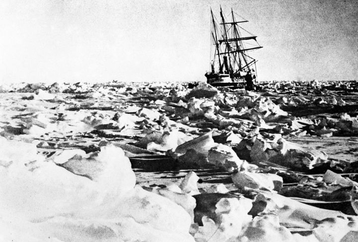Ernest Shackleton's ship Endurance trapped in ice during an expedition to the Antarctic. Exact date unknown.