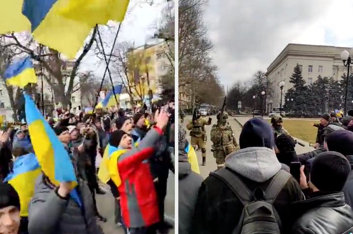 Ukrainians square up to Russian troops in the city of Kherson, which is now under Moscow's control