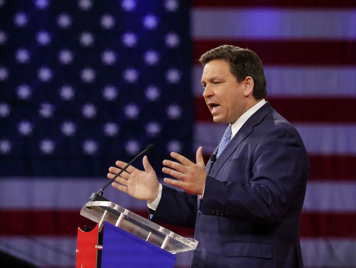 Florida Gov. Ron DeSantis delivers remarks at the 2022 CPAC conference in Orlando on Feb. 24.