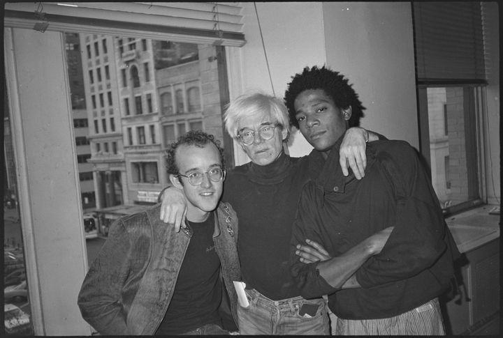 From left: artists Keith Haring, Andy Warhol and Jean-Michel Basquiat.