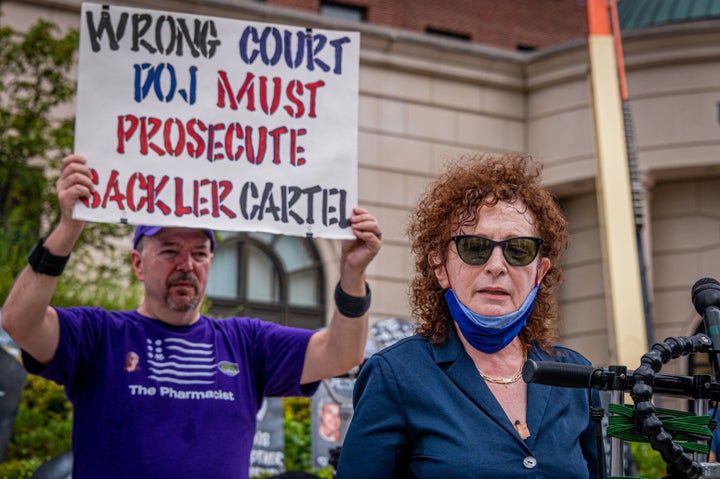 Artist and harm reduction activist Nan Goldin (right). She testified in front of the Sackler family on Thursday.