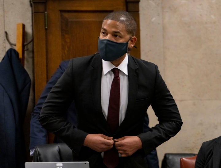 Actor Jussie Smollett appears at his sentencing hearing at the Leighton Criminal Court Building, Thursday, March 10, 2022, in Chicago. (Brian Cassella/Chicago Tribune via AP, Pool)