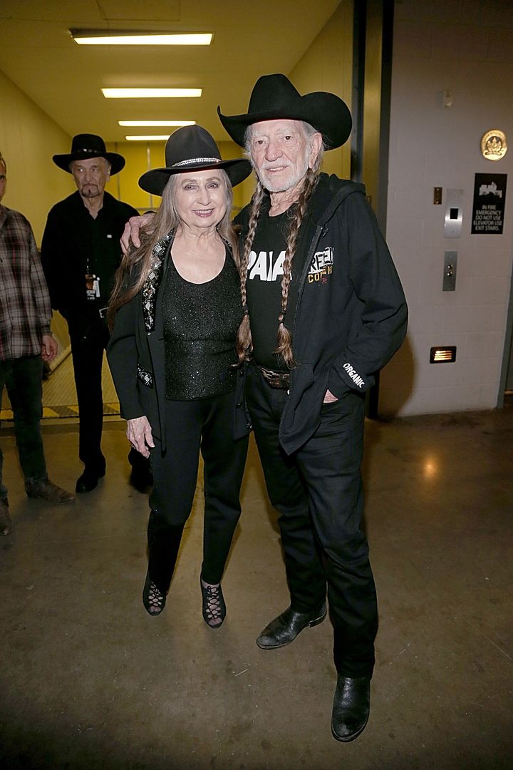 Bobbie and Willie Nelson pose backstage before their New Years Eve concert at ACL Live on December 31, 2016 in Austin, Texas.