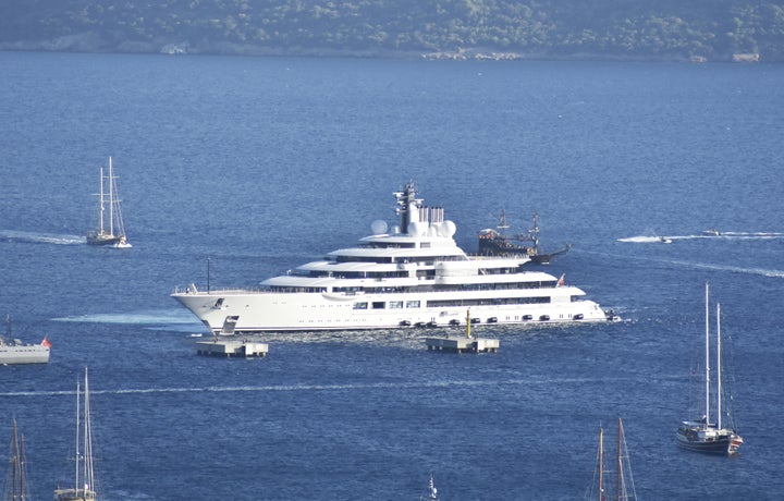 U.S. Officers Consider Superyacht In Italy Might Be Putin's 1 Scheherazade, one of the largest superyachts in the world, anchors in the Bodrum district of Mugla, Turkey, in August 2020.