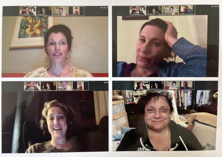 The author (featured top right) on a Zoom call with friends in March 2020. 