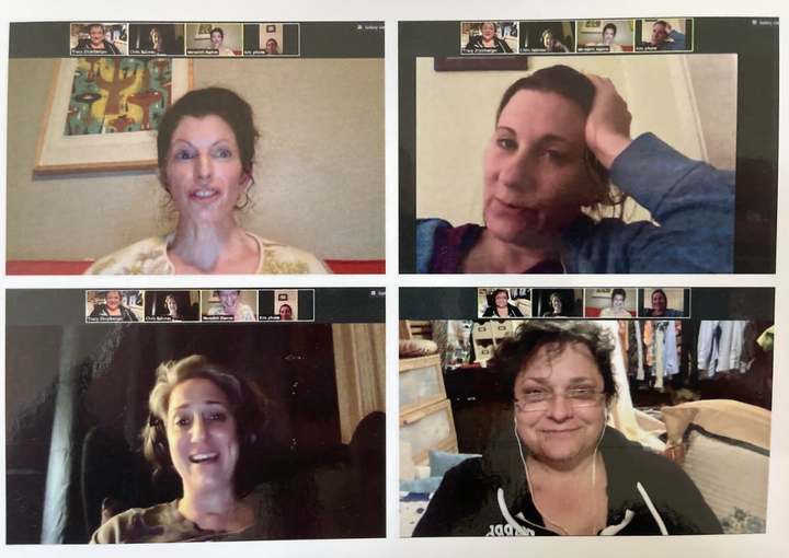 The author (featured top right) on a Zoom call with friends in March 2020.