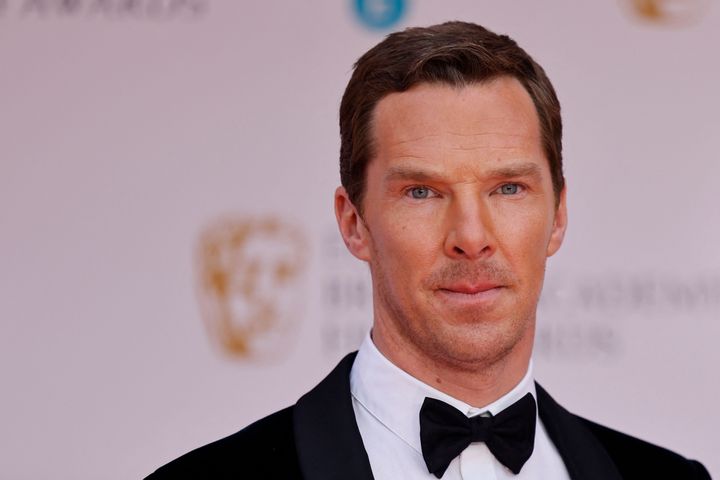 Benedict Cumberbatch poses on the red carpet at the BAFTA at London's Royal Albert Hall.