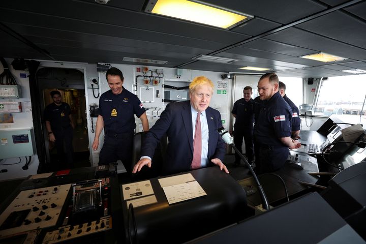 Boris Johnson on the bridge of HMS Dauntless, a Type 45 air-defence destroyer.