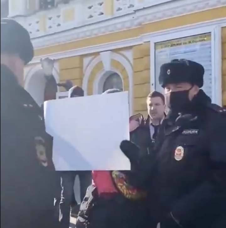 Demonstrators are being arrested after protesting with just blank signs in Russia.