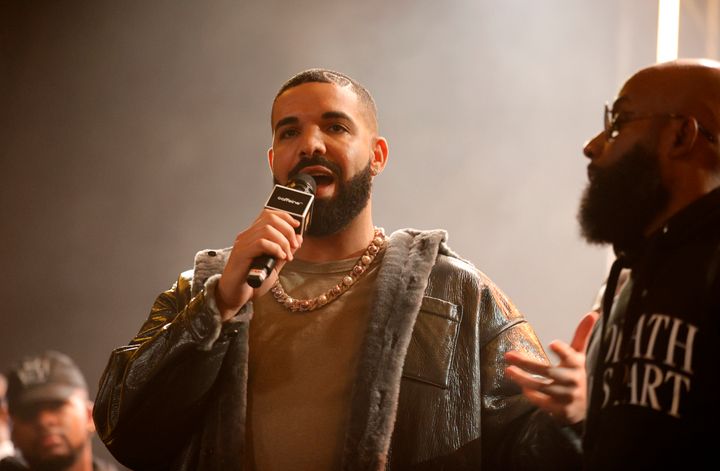 Drake speaks onstage during Drake's Till Death Do Us Part rap battle on Oct. 30, 2021, in Long Beach, California.