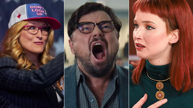 Meryl Streep, Leonardo DiCaprio y Jennifer Lawrence en 'No mires arriba'.