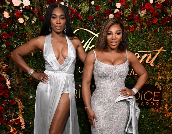 Venus Williams and Serena Williams celebrate the 27th Annual Critics Choice Awards at Fairmont Century Plaza on March 13 in Los Angeles, California.