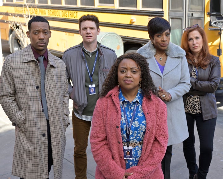 "Abbott Elementary" stars (from left) Tyler James Williams, Chris Perfetti, Quinta Brunson, Sheryl Lee Ralph and Lisa Ann Walter.