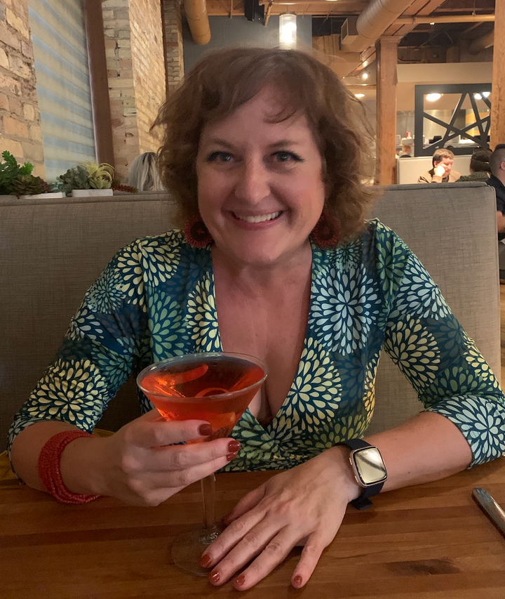 The author at dinner with Ryan. "He held my hands, looked me in the eyes, and said he only wanted to date me," she says.