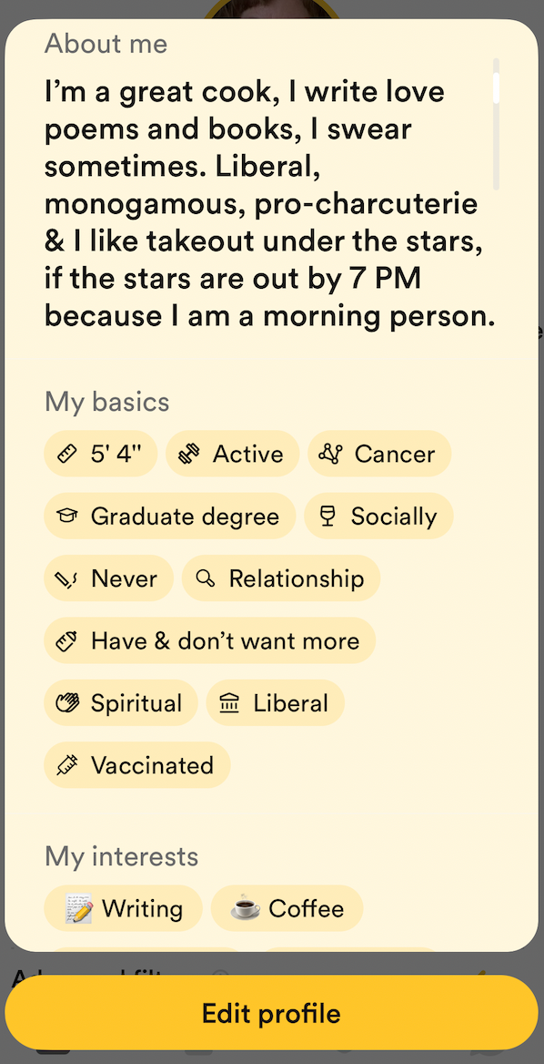 The author's current dating profile.