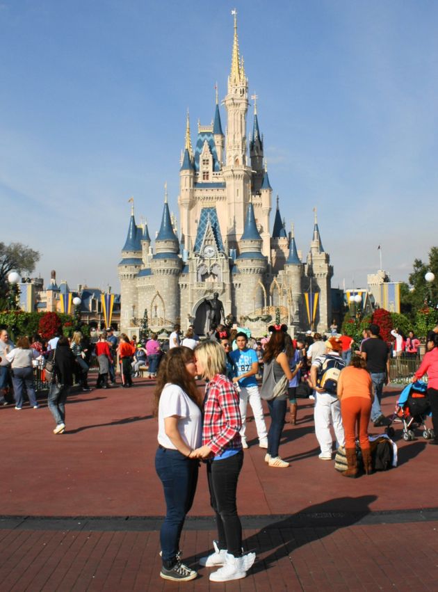 Jasmine Plows and her wife at Disneyland in Anaheim, California.