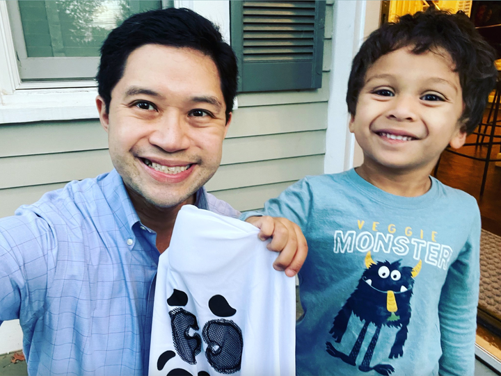 Lat, seen here with his 4-year-old son, said he considers himself extremely lucky. He was hospitalized for nearly three weeks in early 2020 due to COVID-19. He began to see large improvements in his health last spring.