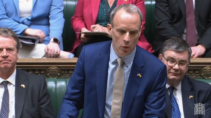 Justice Minister and Deputy Prime Minister Dominic Raab speaks during Prime Minister's Questions in the House of Commons, London. (Photo by House of Commons/PA Images via Getty Images)