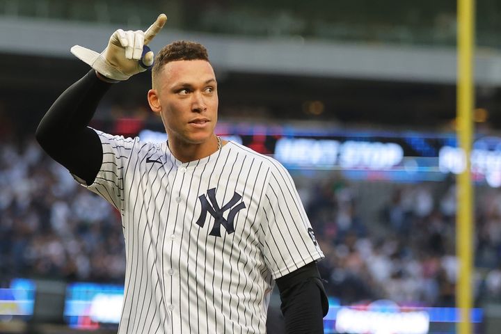 Yankees star Aaron Judge, pictured celebrating a game-winning hit last October, said he was "not too worried" about New York City's vaccine mandate for private sector employees.