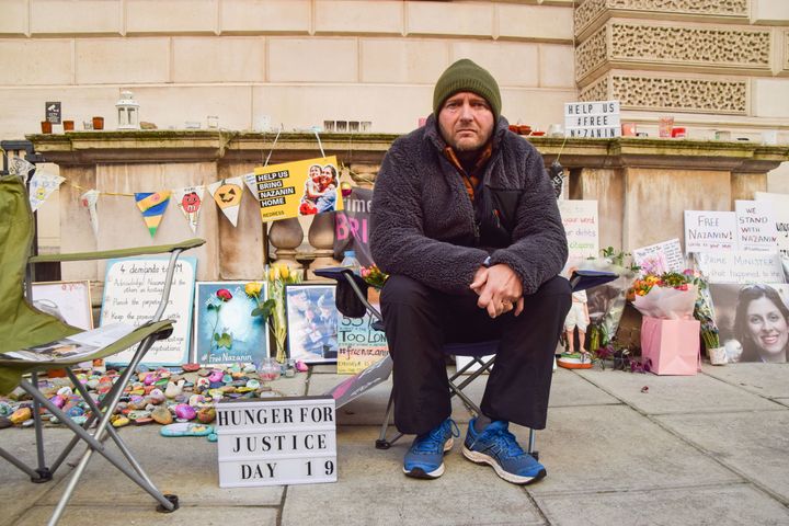Richard Ratcliffe on hunger strike outside the Foreign Office in Whitehall in November.