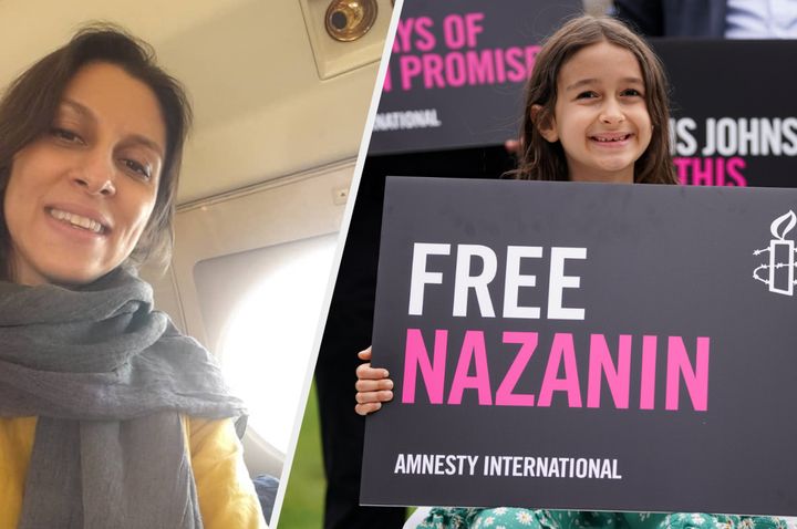 Nazanin Zaghari-Ratcliffe on a plane and her daughter