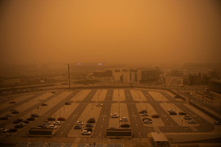 Saharan Dust colours the sky orange on March 15, 2022 in Granada, Spain.