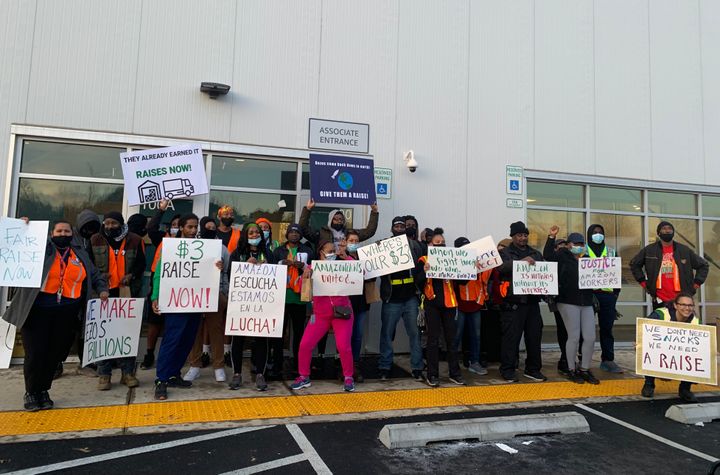 Amazon workers outside the facility in Upper Marlboro, Maryland, on Wednesday.