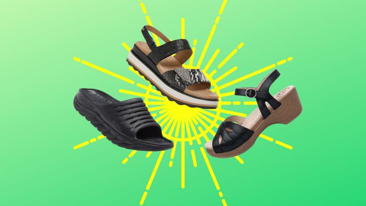 The Hoka Ora Recovery slide, Vionic Brielle sandal and Dansko season sandal.