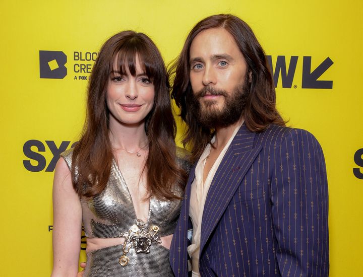 Anne Hathaway and Jared Leto attend the premiere of "WeCrashed." 