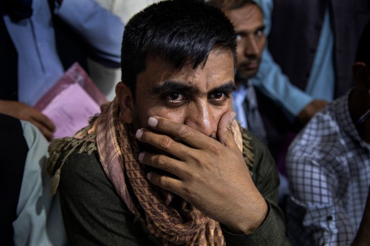 Afghan Special Immigrant Visa applicants crowd into the Herat Kabul internet cafe to apply for the SIV program on Aug. 8, 2021, in Kabul, Afghanistan.