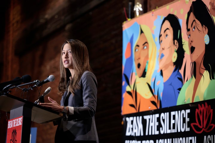 Georgia State Rep. Bee Nguyen (D) gives remarks at “The Asian Justice Rally – Break the Silence” event on March 16 in Atlanta, Georgia.