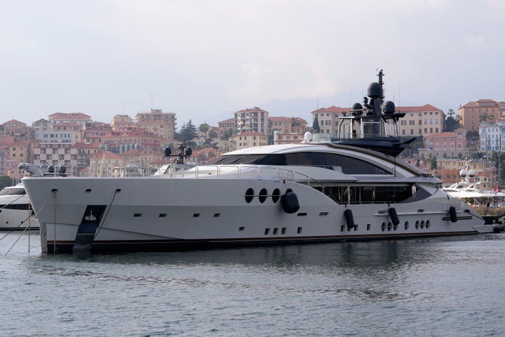 A view of the yacht "Lady M", owned by Russian oligarch Alexei Mordashov, at it is docked at Imperia's harbor, Italy.