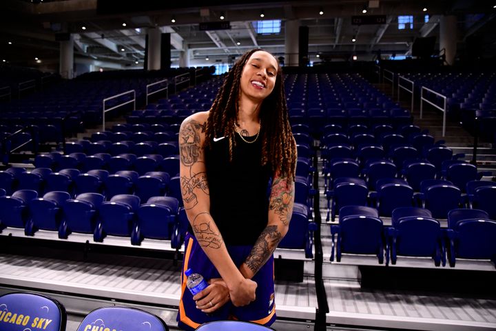 Brittney Griner poses for a photo at practice in October during the 2021 WNBA Finals in Chicago.