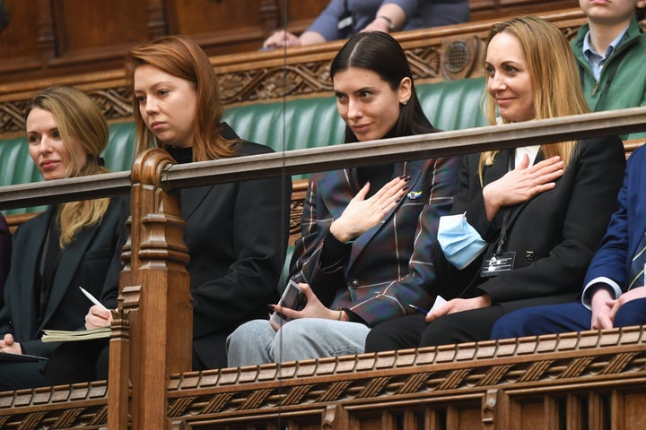 Ukrainian MPs Lesia Vasylenko, Alona Shkrum, Maria Mezentseva Olena Khomenko spoke at the meeting organised by Alicia Kearns MP.