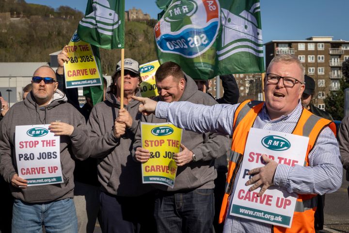 After P&O Ferries sack 800 workers across the UK at short notice, RMT union members blocked the main road in Dover to protest about being made redundant.