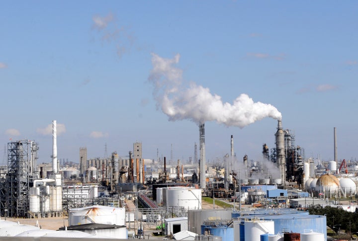 A sea of stacks, pipes and storage tanks are pictured along the Houston ship channel in Texas.