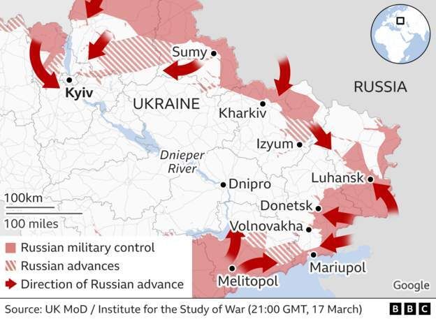 Xάρτης με την έκβαση της ρωσικής στρατιωτικής επιχείρησης στην Ουκρανία