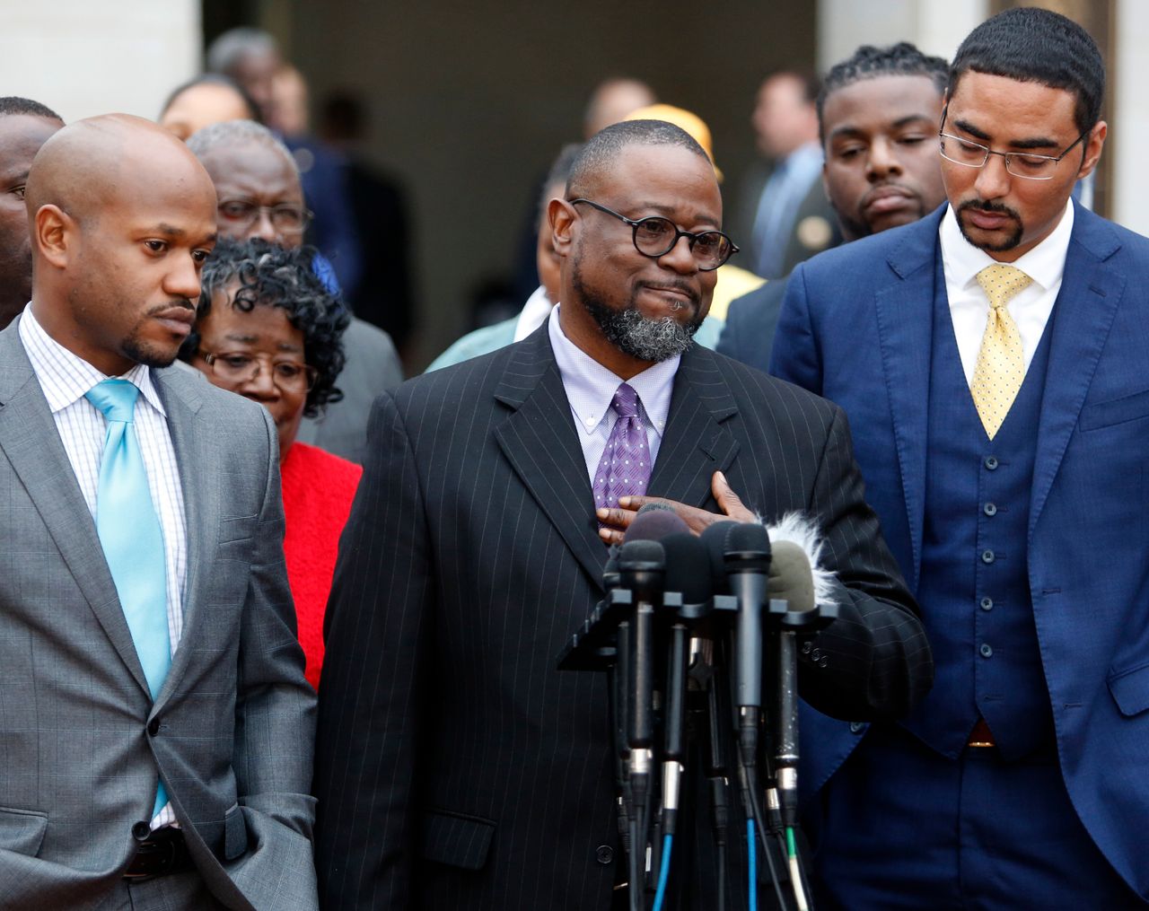 Anthony Scott, Walter Scott's brother, speaks during a press conference in front of the Charleston County Courthouse after a mistrial was declared in the trial of former patrolman Michael Slager, who was charged with murder.