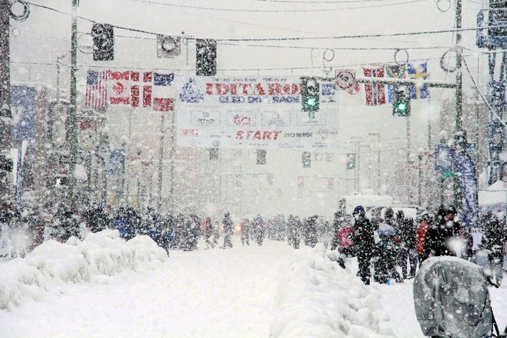 The ceremonial start of the 1,000-mile Iditarod Trail Sled Dog Race in Wllow, Alaska, on March 5 was snowy too.
