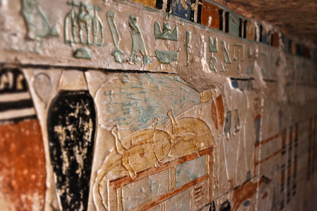 Τοίχοι διακοσμημένοι με ιερογλυφικά και εικόνες ιερών ζώων.