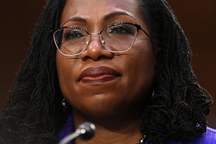 Judge Ketanji Brown Jackson listens to senators' opening statements during a Senate Judiciary Committee hearing on her nomination on March 21, 2022.