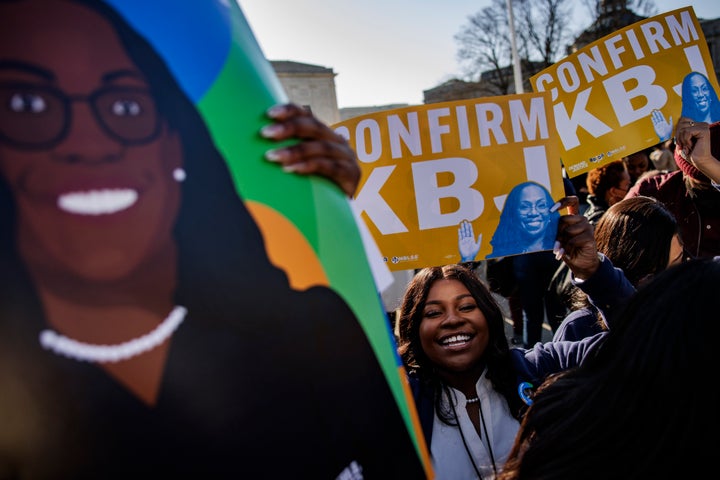 Law students from Southern University Law Center traveled from Baton Rouge, Louisiana, to support Judge Ketanji Brown Jackson outside the U.S. Capitol on March 21, 2022.