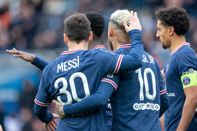 Messi et Neymar au premier plan face Bordeaux le 13 mars 2022 au Parc des