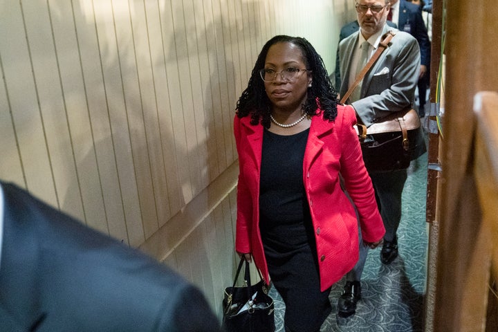 Supreme Court nominee Ketanji Brown Jackson arrives for the second day of her confirmation hearing before the Senate Judiciary Committee, Tuesday, March 22, 2022, in Washington. (AP Photo/Evan Vucci)
