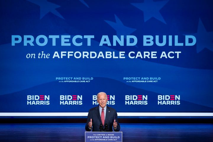 Joe Biden, as a presidential candidate in October 2020, delivers remarks about the Affordable Care Act and COVID-19 at a virtual briefing with medical experts in Wilmington, Delaware. Biden had promised to reinvigorate the Affordable Care Act.