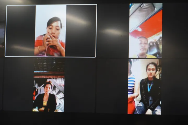 カンボジアからオンラインで記者会見に臨み、帰国を強いられたと訴える元実習生たち(2021年3月)